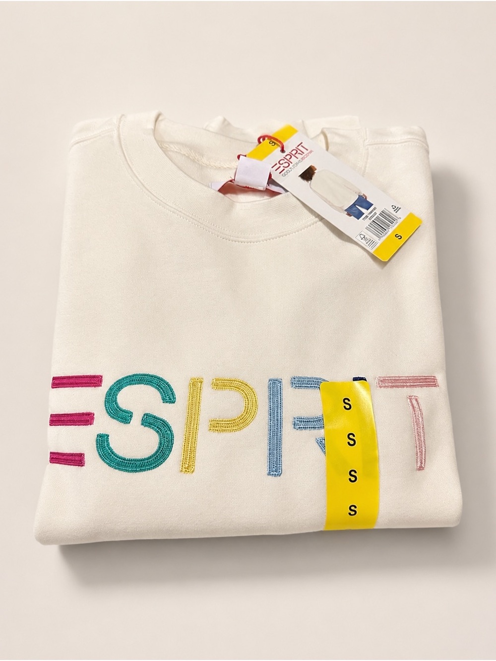 Esprit White Sweatshirt with Rainbow Embroidered Logo